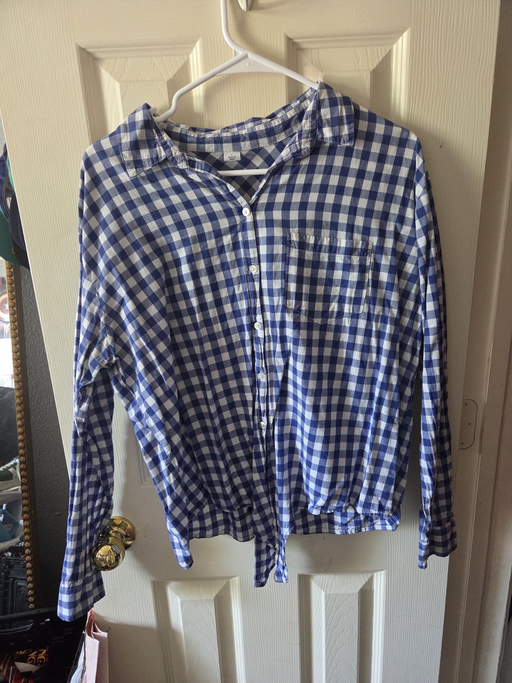 Old Navy Blue and White Gingham Button-Front Blouse